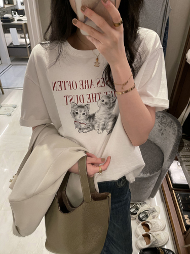 Jhxc white cotton short sleeve t-shirt female design 2022 spring and summer new loose Korean round neck bottomed top