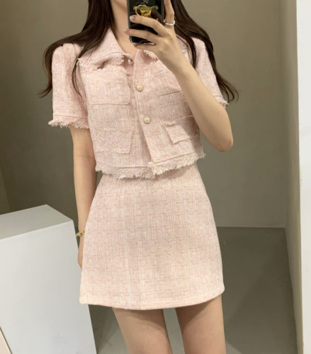 Pink and tender summer small fragrance woolen suit