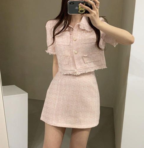 Pink and tender summer small fragrance woolen suit