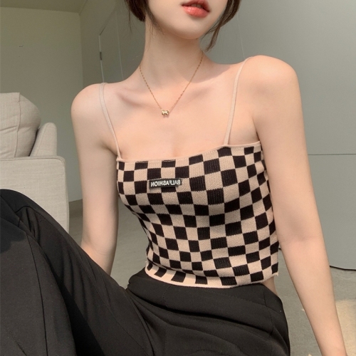 Chuu chessboard style unique small suspender vest women's 2022 summer new pure slim super fire inner top
