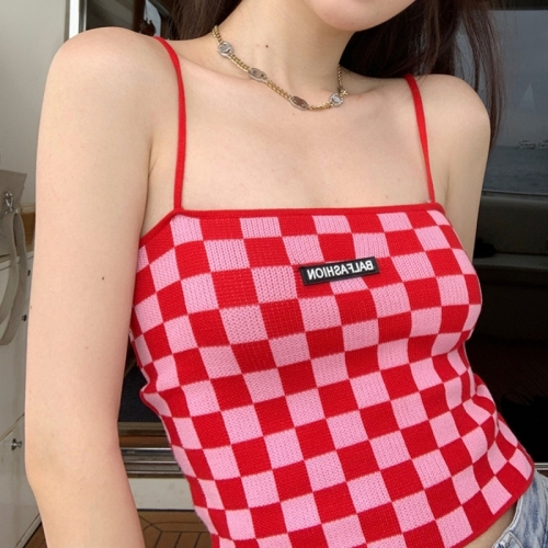 Chuu chessboard style unique small suspender vest women's  summer new pure slim super fire inner top