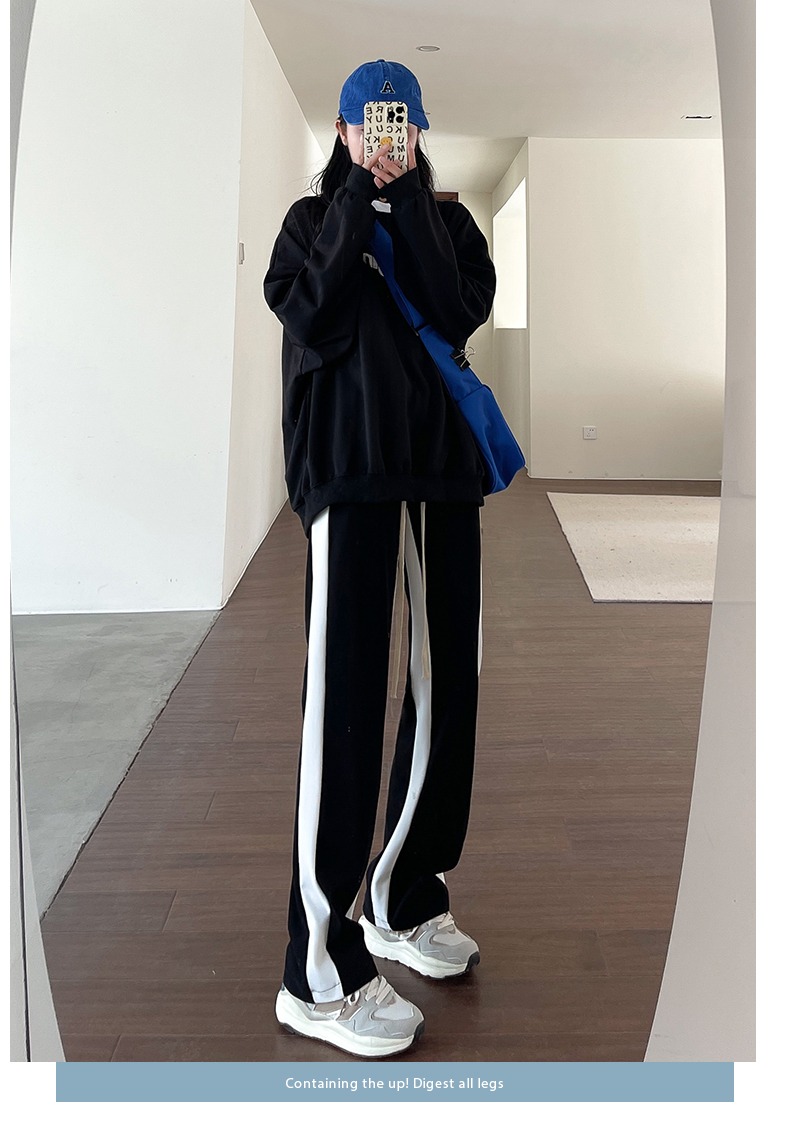 Non real time splicing wide leg pants women's 2022 new loose straight sports pants and casual pants