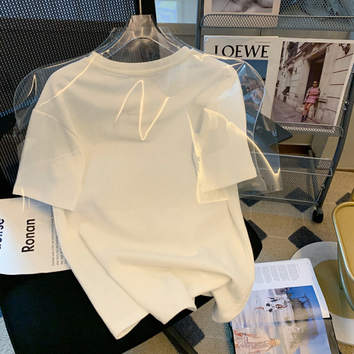 Real cotton  new love design sense of minority and versatile Korean Short Sleeve T-Shirt women