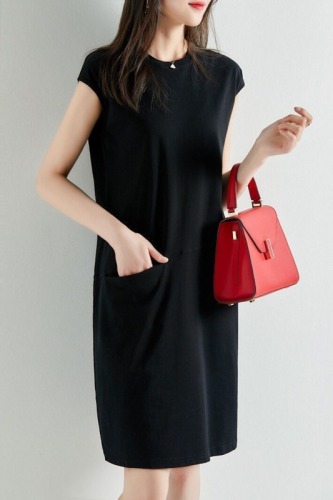  spring new fashion loose and thin solid color T-shirt dress women's dress Korean version medium and long fairy skirt