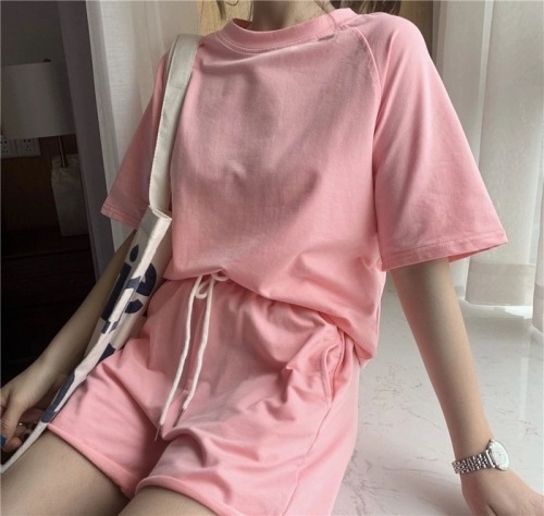 Short sleeved three-part shorts casual sportswear set women's 2021 summer clothes new fashion solid color running two-piece set fashion
