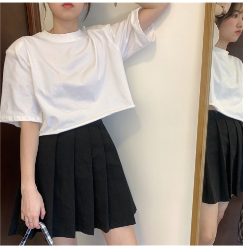 Korean fashion summer new cotton short women's loose solid color short sleeve blouse women's fashion