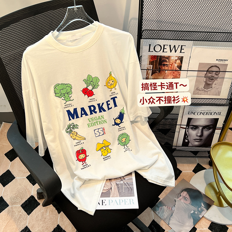 Funny cartoon print women's new summer loose thin short sleeve lovers' top