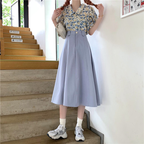 Summer skirt women's design sense Korean version new thin high waist umbrella skirt medium and long A-line skirt