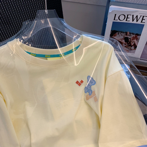 Milk yellow bear embroidery T-shirt women's short sleeve 2022 summer new Korean loose small casual top