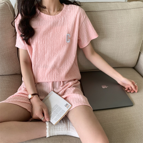 Real shot real price Korean version Qianqian pleated wrinkle leisure suit summer 2022 new loose C-shaped sports two-piece set