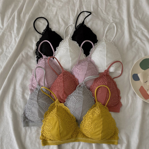  actual shooting of summer Korean lace triangle Cup underwear suspender vest sexy non steel ring bra beautiful back wrap chest