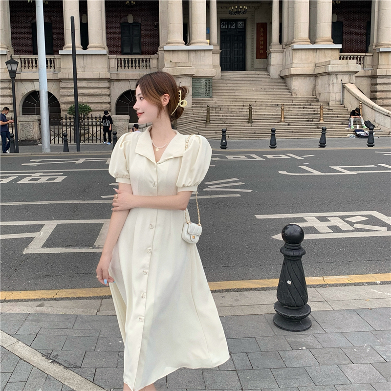 Real price ~ Korean Chic French elegant Lapel single row slim waist A-shaped long cardigan dress