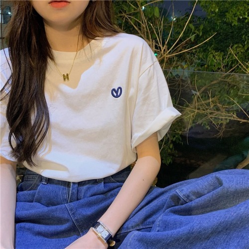 Official figure real price cotton 2022 new versatile simple style design sense short sleeve T-shirt women's Embroidery