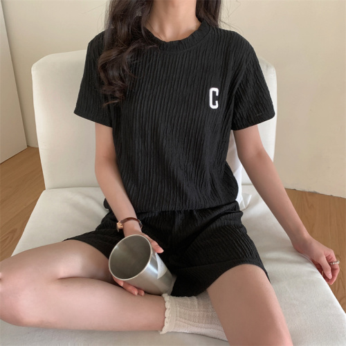 Real shot real price Korean version Qianqian pleated wrinkle leisure suit summer 2022 new loose C-shaped sports two-piece set