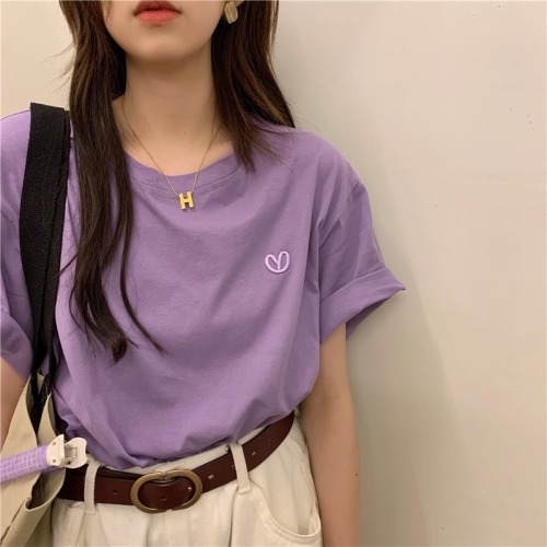Official figure real price cotton 2022 new versatile simple style design sense short sleeve T-shirt women's Embroidery