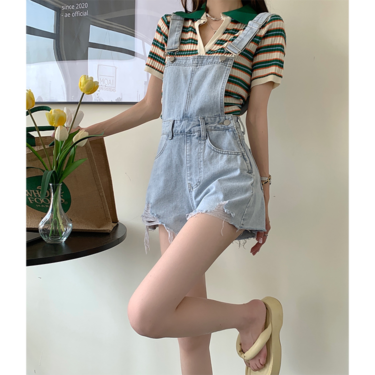 Real shot real price age reduced tear edge wide leg straight tube strap shorts