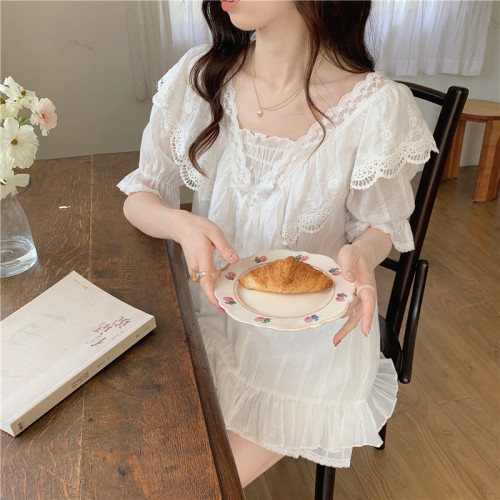 Real shot real price Korean princess style cotton lace sweet and comfortable outer home clothes short sleeved Shorts Set