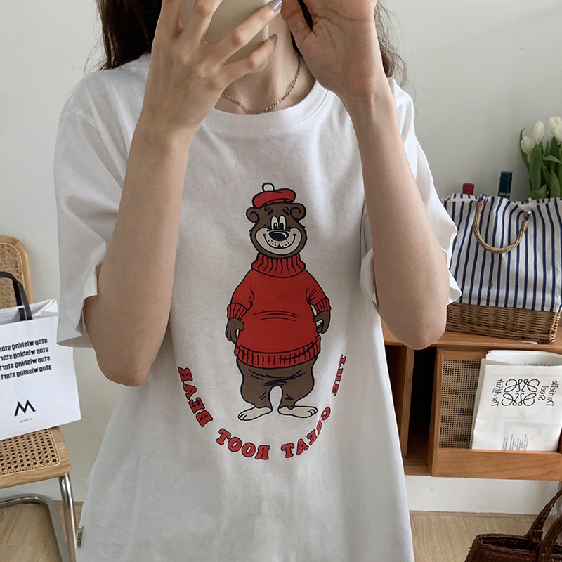 2022 new summer Korean cartoon design t-shirt short sleeve loose print round neck versatile half sleeve top