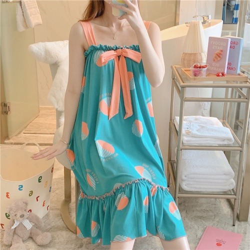 Real shooting plus large size new summer Korean loose suspender nightdress long dress Nightgown women's home clothes m-5xl