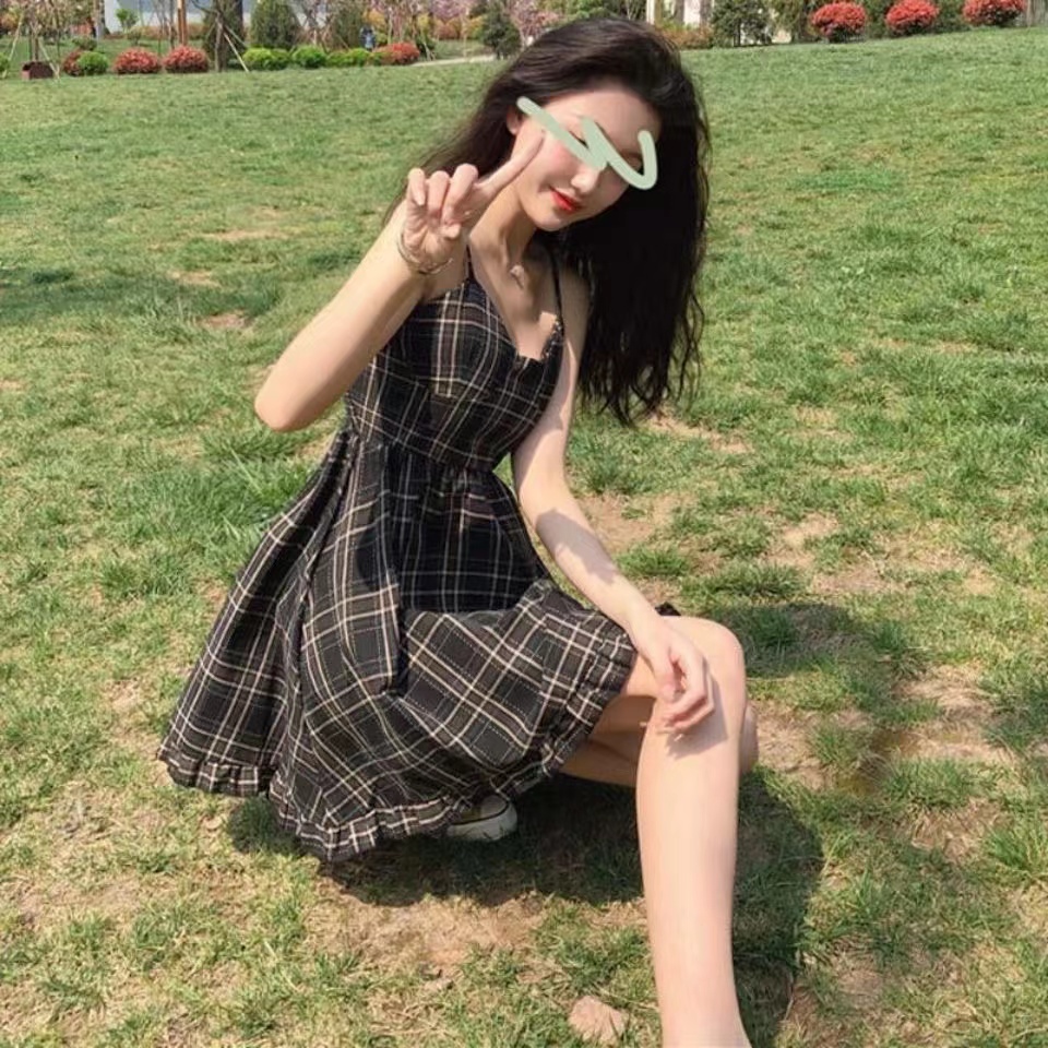 Vintage Platycodon grandiflorum skirt fairy super fairy Sen Department high waist egg skirt French first love suspender dress summer