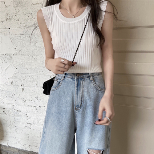 Real shooting new niche loose sleeveless vest ice silk sweater