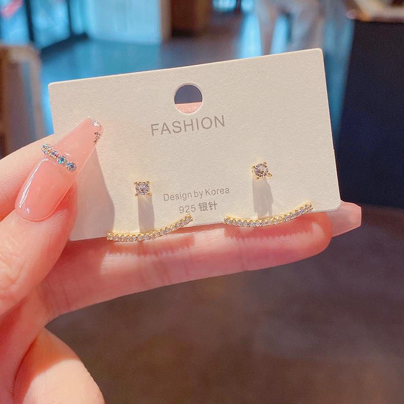 Real shot 925 silver needle Korean version new back hanging super flash micro inlaid earrings for women, one two wearing earrings