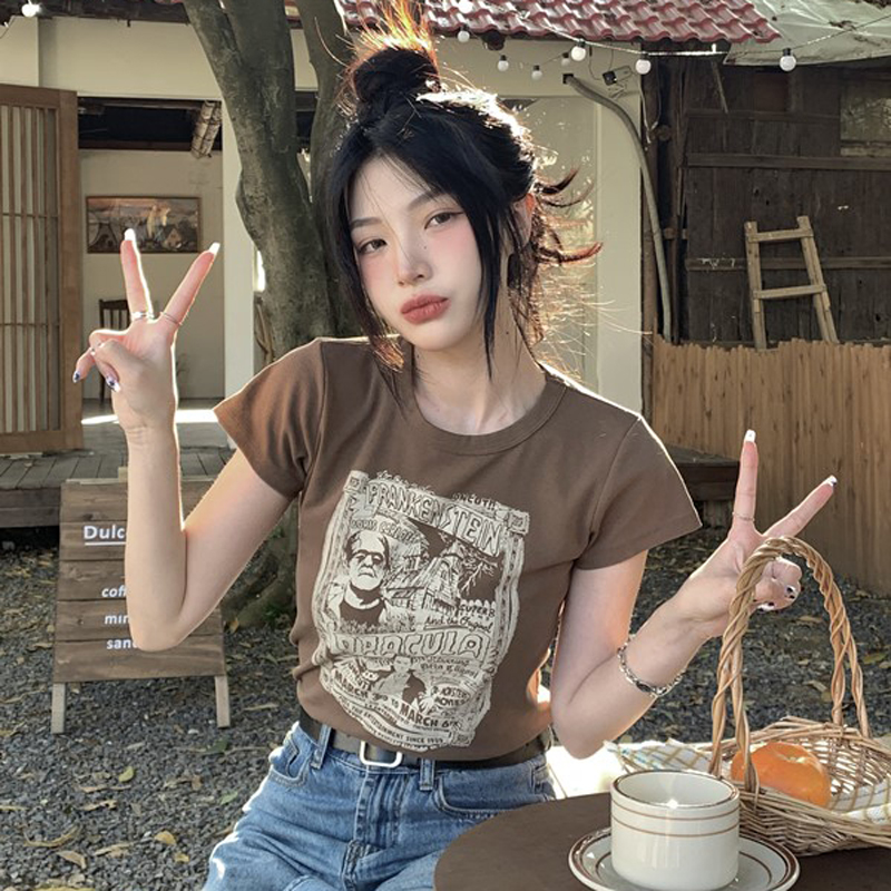 Cotton 2022 new short sleeve T-shirt women's print short