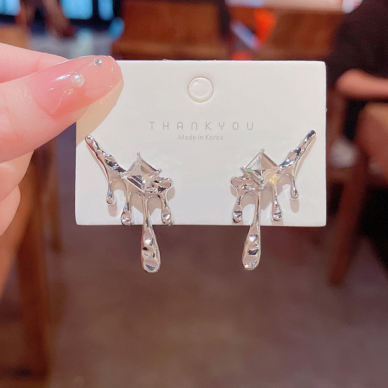 Real shot S925 silver needle irregular minority lava metal Earrings cold wind Earrings