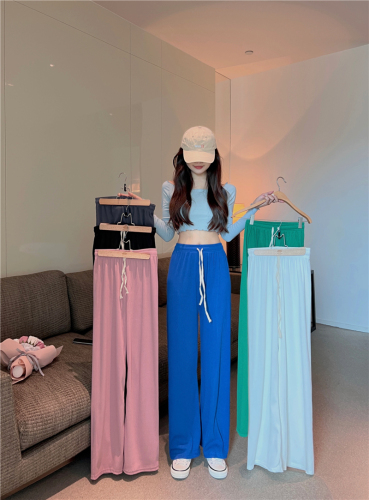 Real shooting and real price new snake bone pattern hanging wide leg pants straight tube pants high waist casual pants look thin and mop the floor with drawcord