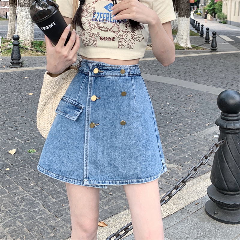 Summer half skirt cowboy half skirt women's dress summer 2022 new small high waist A-line short skirt trouser skirt