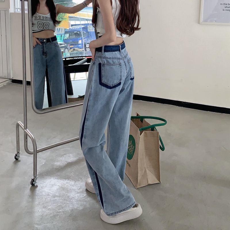 Real price # straight jeans women's high waist loose and thin design sense of niche wide leg mops