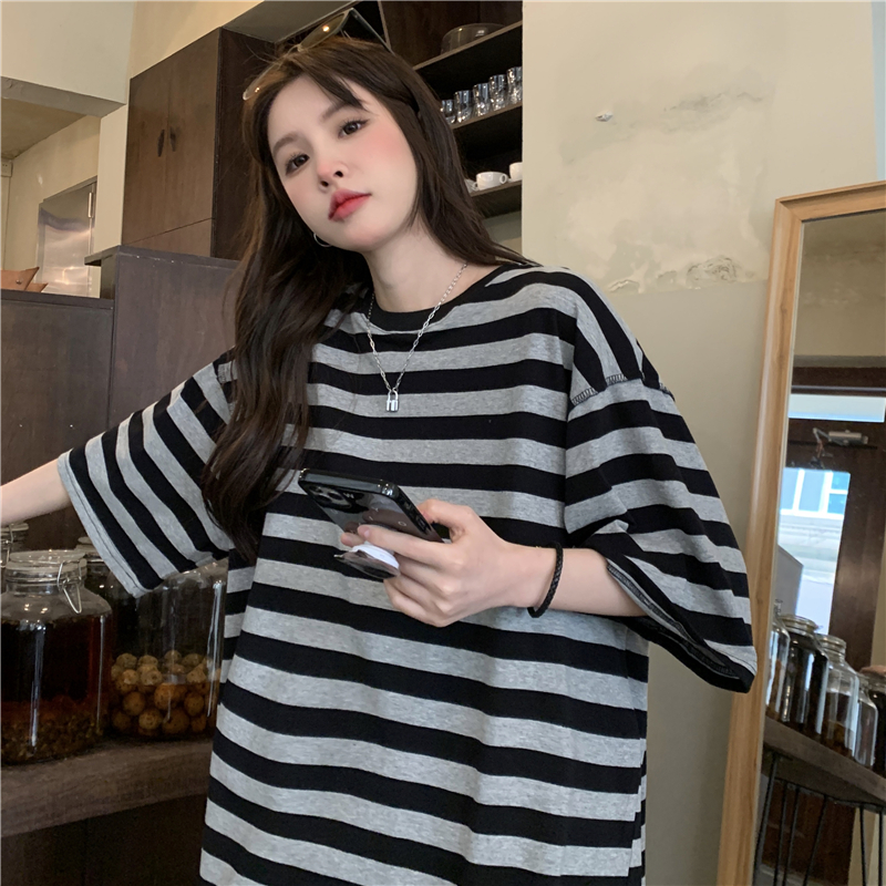 Real shot cotton stripe women's T-shirt