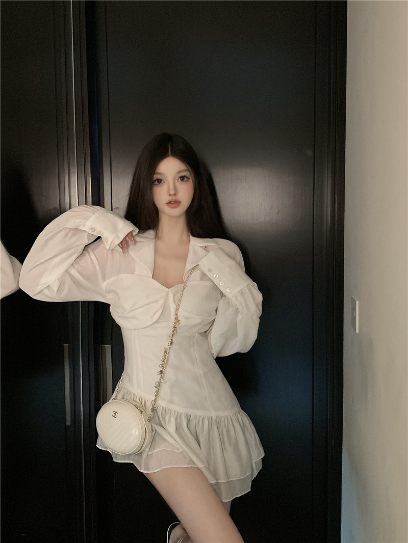 Real price: Pure White Ruffle edge, slim waist, irregular hem, sunscreen Shirt Top