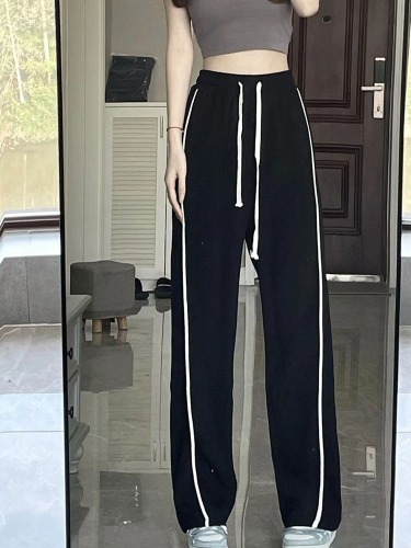 Black casual suit pants women's spring and autumn straight tube high waist thin loose hanging feeling large size fat mm hanging feeling wide leg pants