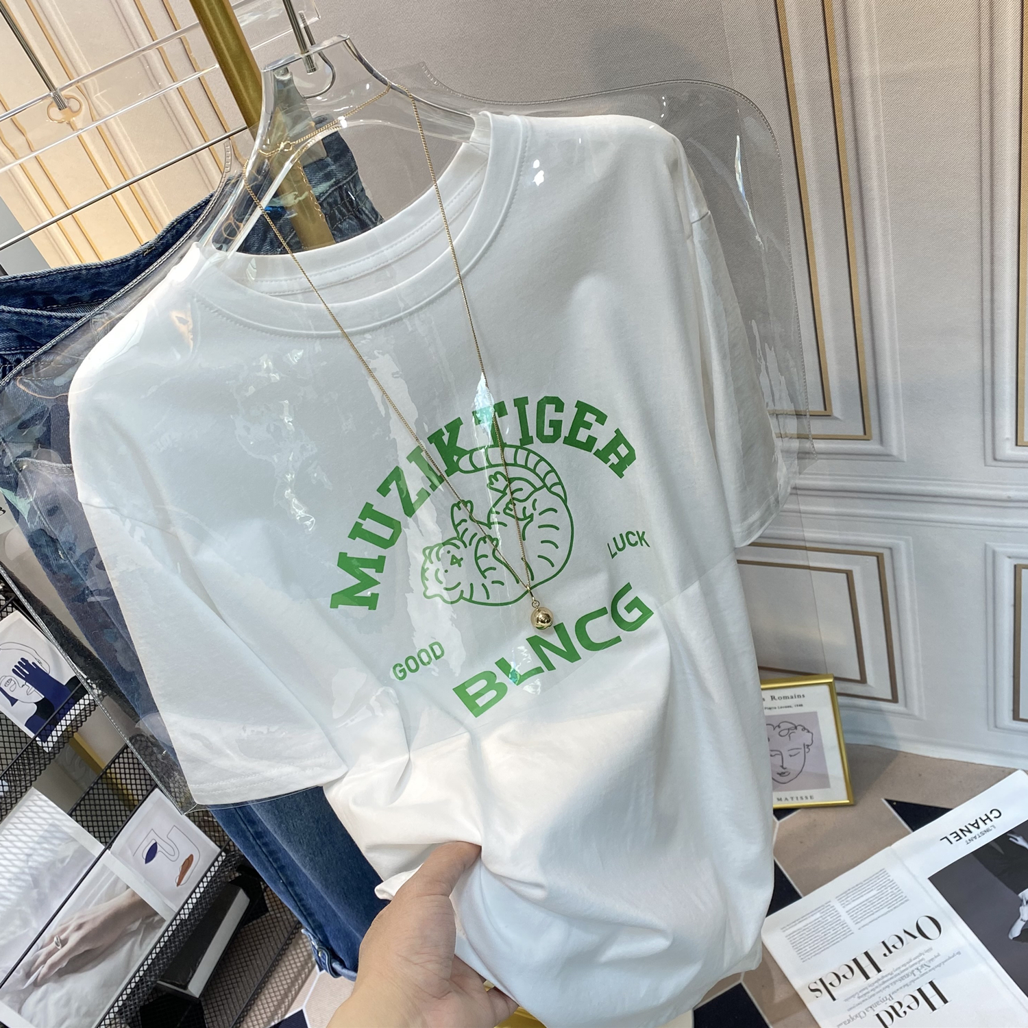 Official figure real price pure cotton bonded collar large version medium and long short sleeve t-shirt female