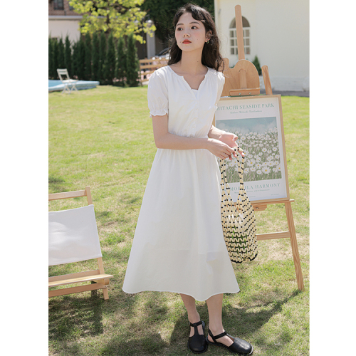 Real shot white dress girl  summer niche design fairy first love skirt high sense small skirt