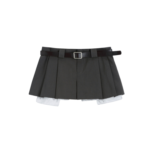 Real shooting of  summer new design, niche low waist pleated skirt, thin, sweet and cool half length skirt, pants, women's belt