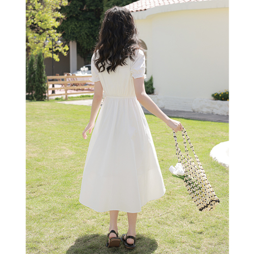 Real shot white dress girl  summer niche design fairy first love skirt high sense small skirt