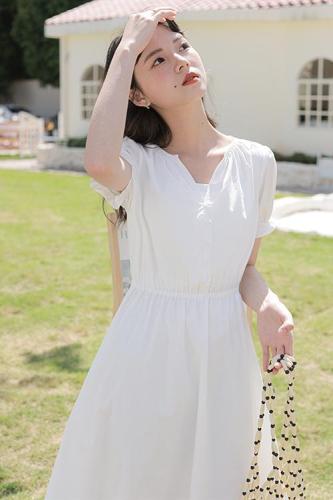 Real shot white dress girl  summer niche design fairy first love skirt high sense small skirt