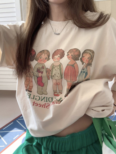 Kumikumi American cartoon printed short sleeve T-shirt women's loose and versatile casual top summer slim bottomed shirt
