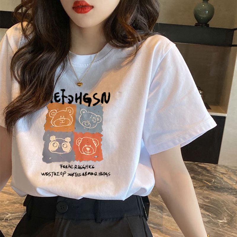 Official figure real price pure cotton back Lapel white T-shirt Korean loose pure cotton half sleeve top