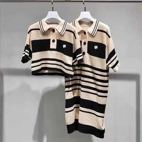2022 spring and summer new retro polo shirt minority design stripe short sleeved sweater T-shirt women's fashion brand