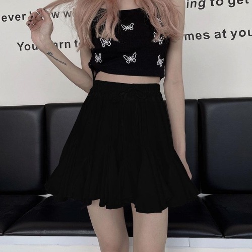 Black Slim puffy skirt A-line skirt women's short skirt summer Korean pleated skirt high waist skirt bubble skirt