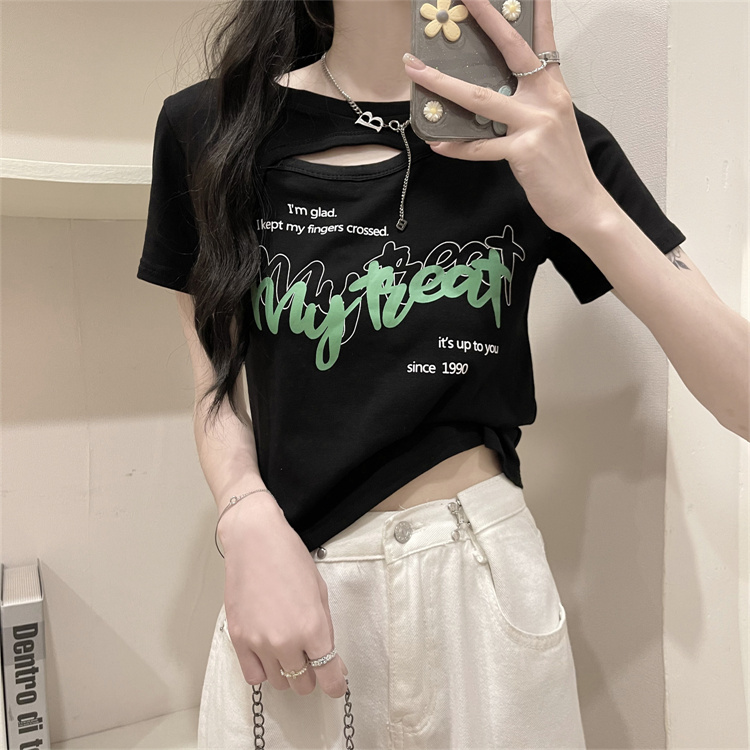 Real price real shooting hollow out hot girls summer jacket design sense short short sleeved T-shirt women