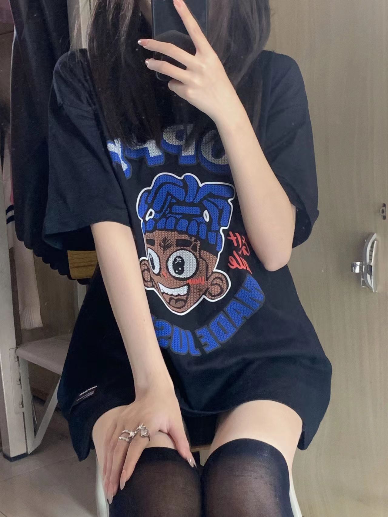 American retro hip hop print short sleeve T-shirt women's summer trend street style hiphop couple top