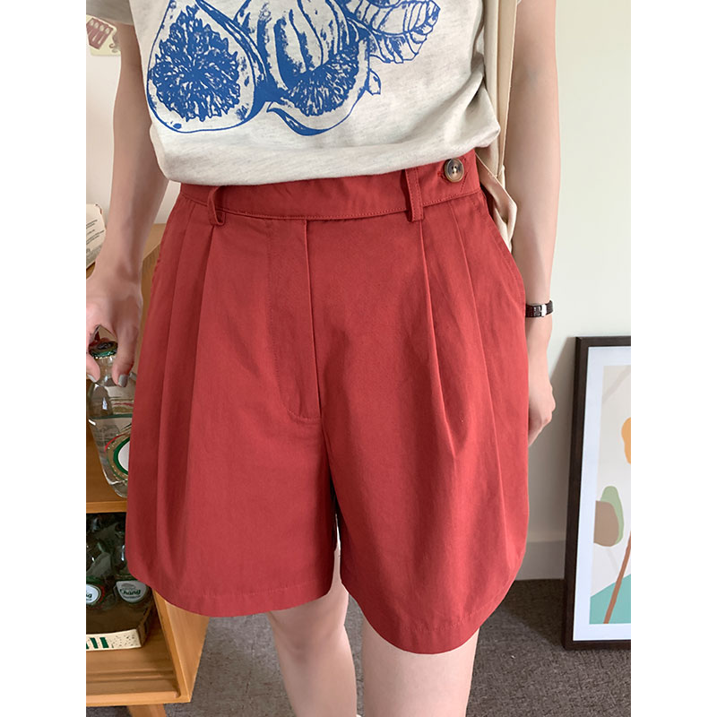 Real shooting red straight casual pants women's new summer small man loose and versatile high waist thin Capris