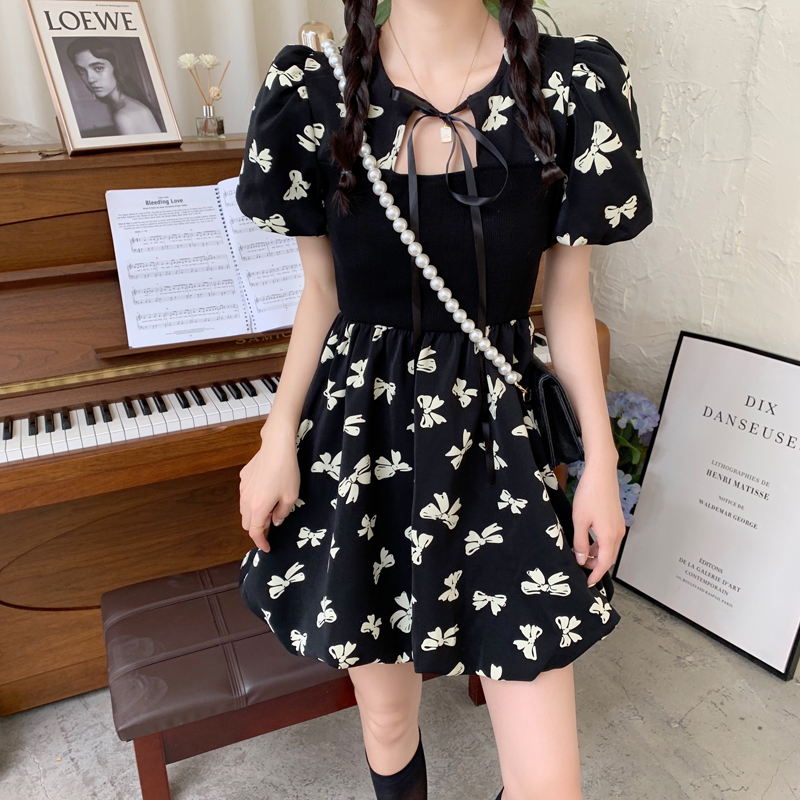 2021 summer new French minority design chic contrast color splicing slim dress