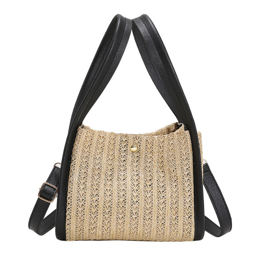 Straw hand bag women's  new Korean version spring contrast color simple leisure woven One Shoulder Messenger small square bag