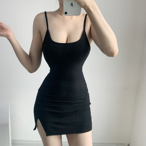Sup European and American new style short skirt, split suspender vest skirt ins solid color open back, closed waist and thin buttock dress