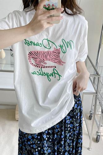 Actual shooting ~ 2022 summer new T-shirt short sleeve round neck Pullover creative pattern Korean loose top women